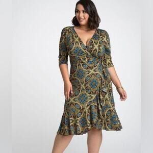 NWT Kiyonna Cary wrap dress paisley ruffle sz 2X